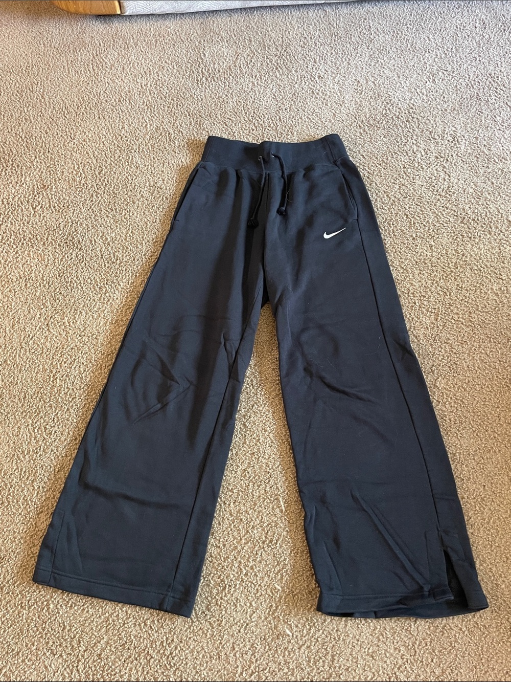 Nike Black Wide-Leg Track Pants with White Swoosh